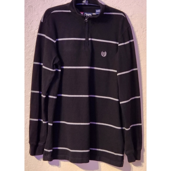 Chaps Other - CHAPS Men's Pull Over Polo Shirt 1/4 Zip Long Sleeves Black & Gray Strip…